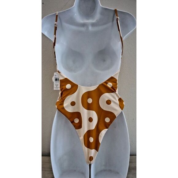 RVCA Women's Sz S/8 Barely Pink/Brown Medium Coverage 1-Piece Bathing Suit - Picture 2 of 7